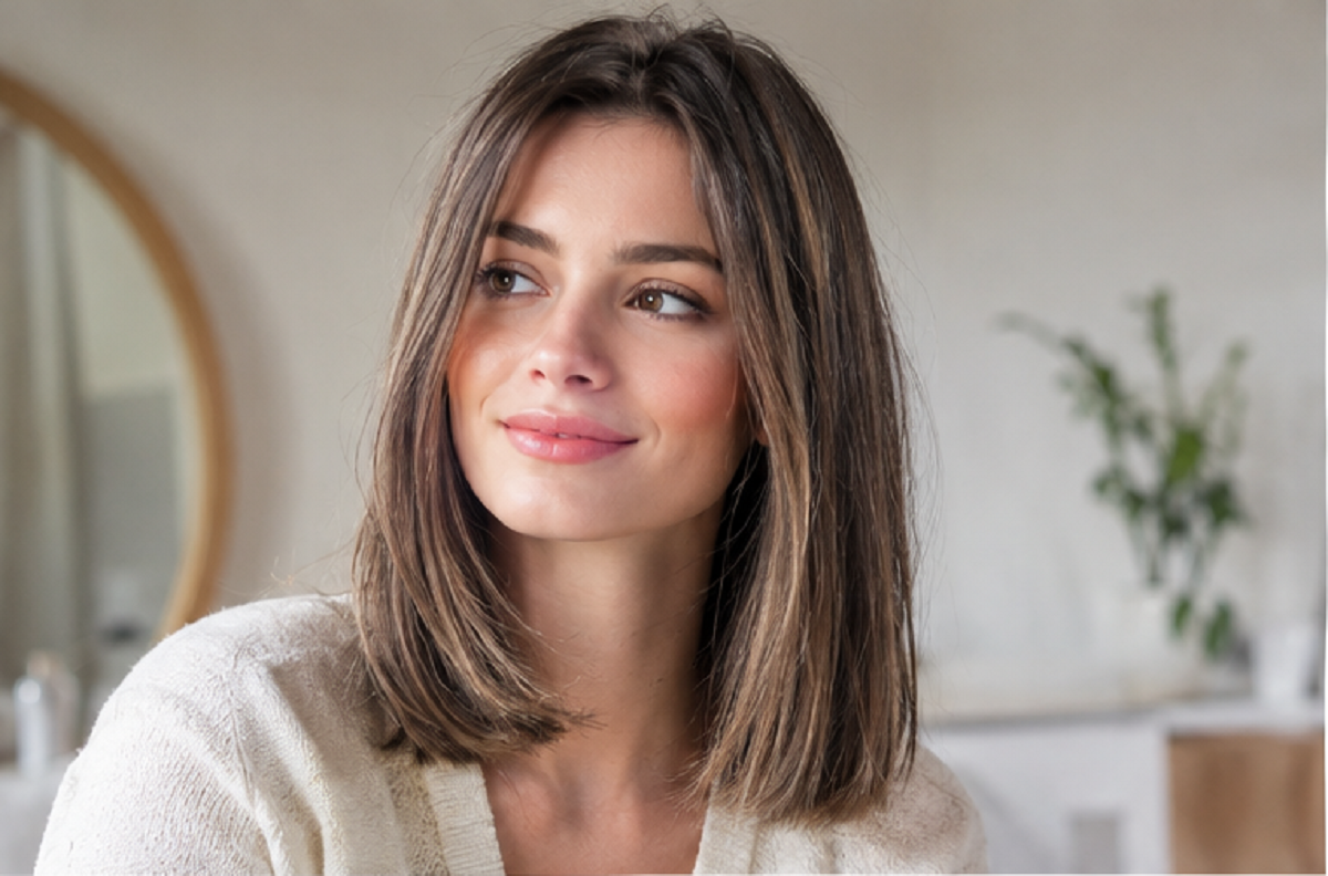 Donna con capelli fini e taglio medio, acconciati per ottenere maggiore volume naturale